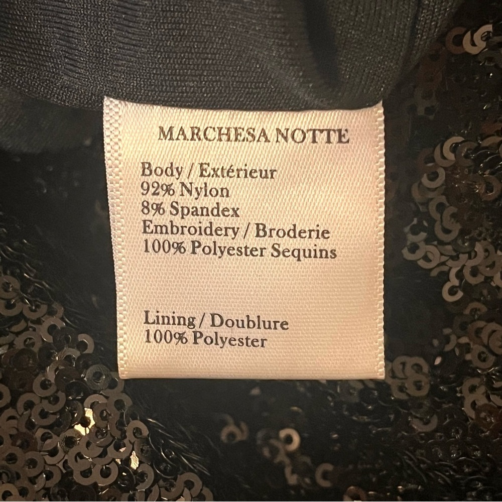 Marchesa Notte | Ombré one shoulder Sequin tulle black sheath dress Women size 6 - Picture 10 of 12